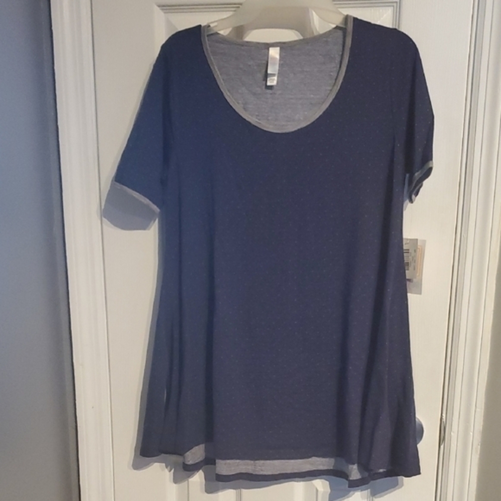 LuLaRoe Perfect T, Navy and Gray Short Sleeve Tee